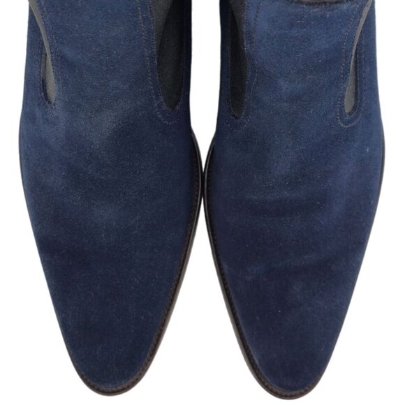 Donald J. Pliner Italy Navy Blue Suede Chelsea Ankle Boots Mens 7.5M Dress Shoes - Picture 2 of 12